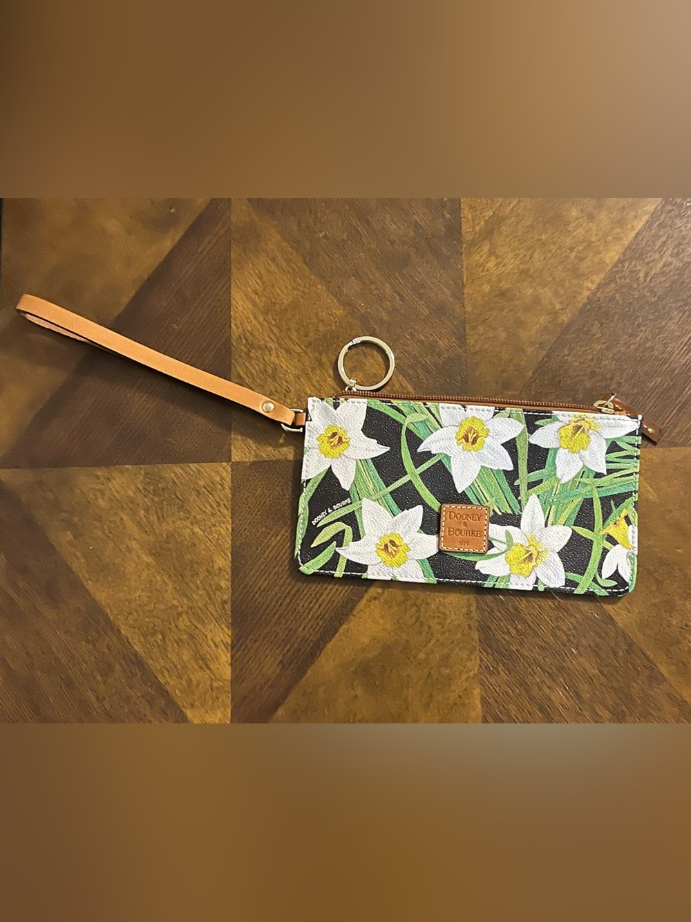 Dooney & Bourke Black Floral Wallet with White Daffodils.